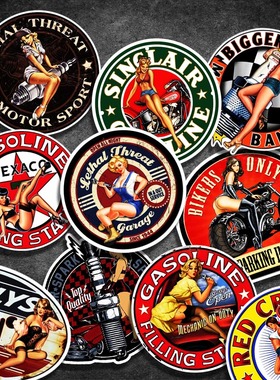 电动车贴Cafe Racer复古机车女骑士Bobber风格贴花防水反光装饰贴