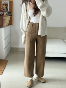 腿粗胯宽屁股大显瘦阔腿九分裤 休闲大码 子女秋冬款 美拉德灯芯绒裤