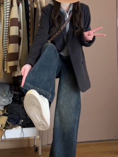 子高个子垂感慵懒风直筒拖地裤 大码 胖mm遮肉显瘦裤 秋季 阔腿牛仔裤