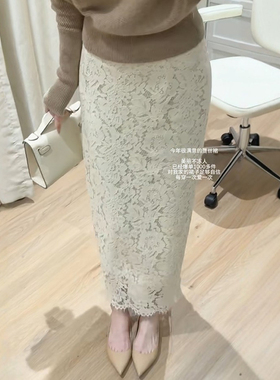 白色重工蕾丝鱼尾月光裙女款纯欲直筒半身裙大码梨型身材伯克利裙