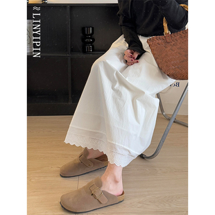 法式白色拼接蕾丝花边半身裙长款女胖mm显瘦遮肚a字垂感大码裙子