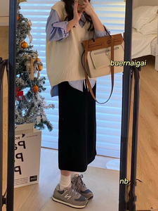 韩系风格穿搭黑色半身裙秋季大码梨型身材胖mm遮胯显瘦直筒卫裙潮