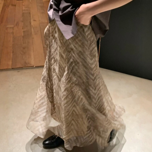 欧根纱老钱风梨型身材伯克利裙子 女装 新中式 雪纺半身长裙春夏大码