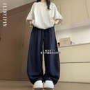 胖mm冰丝藏青色香蕉梧桐裤 亚麻弯刀裤 大码 女款 夏日轻薄运动杨桃裤