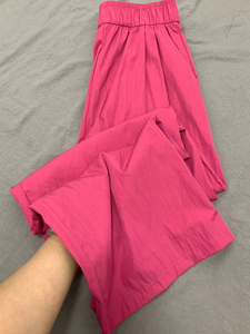 夏季多巴胺凉凉树莓粉山本裤女大码胖mm宽松显瘦阔腿火龙果色裤子