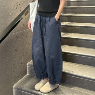 胖mm显瘦九分灯笼气球裤 大码 子女款 藏青色冰丝速干木耳花边阔腿裤