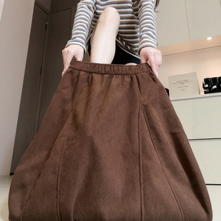胖mm显瘦长款 女装 a字伯克利半裙 大码 美拉德灯芯绒花苞半身裙冬季