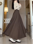艺术高级感咖色伯克利百搭伞裙大码 胖mm遮肚显瘦加长高个子半身裙