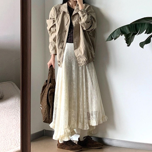 不规则重工蕾丝拼接半身裙春季长款蛋糕裙大码女装梨形伯克利裙子