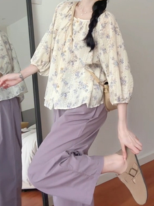 九分多巴胺紫色气球裤女夏薄款休闲纸片裤胖mm大码显瘦山本云朵裤