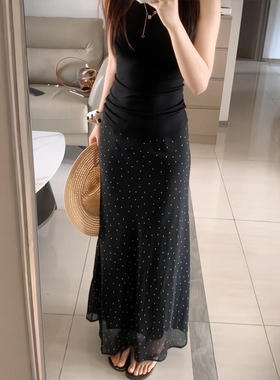 黑色波点雪纺半身裙女大码胖mm显瘦包臀鱼尾长裙梨型身材伯克利裙