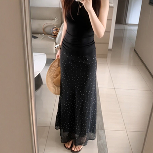 胖mm显瘦包臀鱼尾长裙梨型身材伯克利裙 黑色波点雪纺半身裙女大码