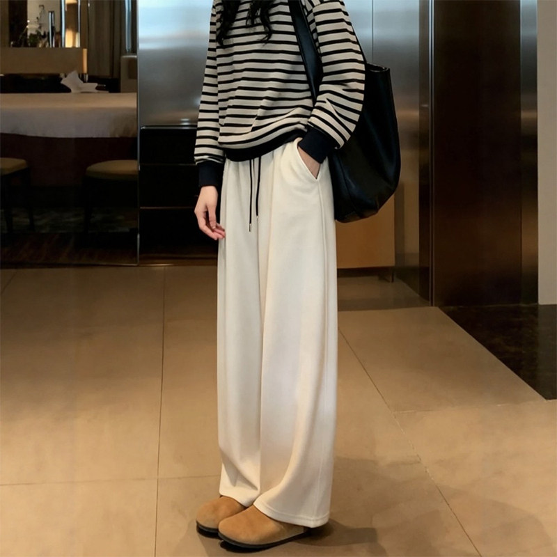 慵懒风休闲米白色裤子女款秋冬大码胖mm阔腿运动卫裤超好看梧桐裤,女装/女士精品,大码裤装,淘宝优惠券,粉丝福利购,淘宝优惠卷