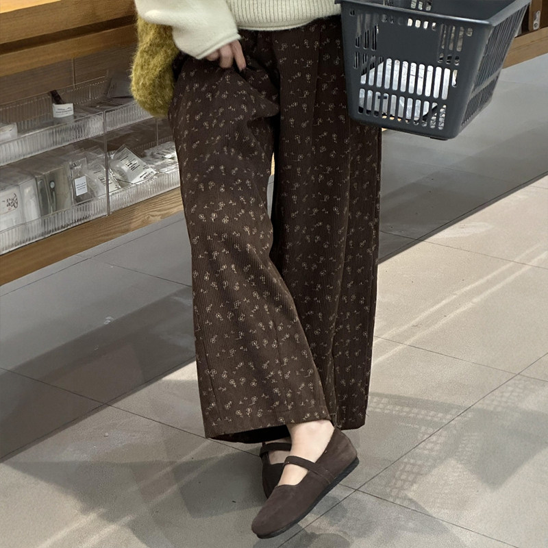 美拉德棕色灯芯绒九分碎花裤子女装大码胖mm显瘦秋冬季阔腿萝卜裤,女装/女士精品,休闲裤,淘宝优惠券,粉丝福利购,淘宝优惠卷