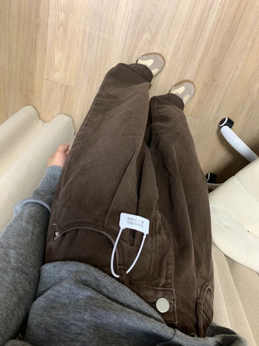 专治胯宽腿粗咖色直筒牛仔裤