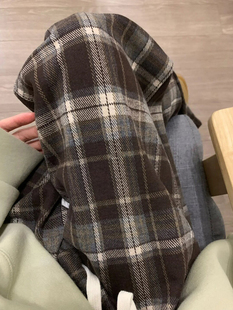 女裝 棕色美拉德窄版 格子褲 女秋冬穿搭大碼 子潮 胖mm顯瘦毛呢闊腿褲