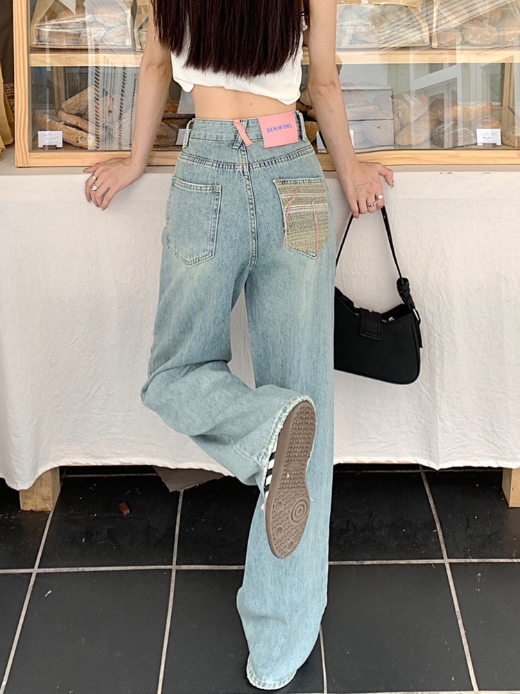 微胖遮肚子减龄裤子大码女胖mm显瘦刺绣牛仔裤夏季薄款宽松阔腿裤