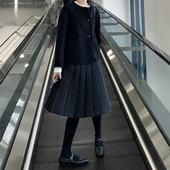 灰色毛呢a字半身短裙女冬季 胖mm大码 显瘦小个子梨形伯克利百褶裙