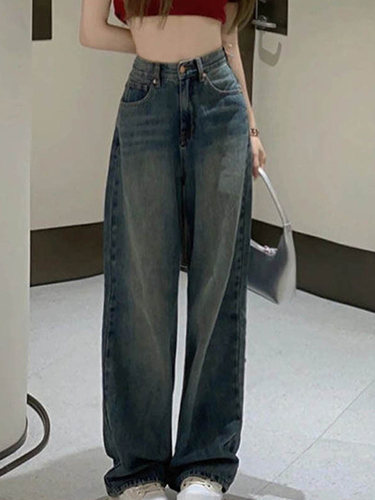 遮胯宽显瘦阔腿牛仔裤