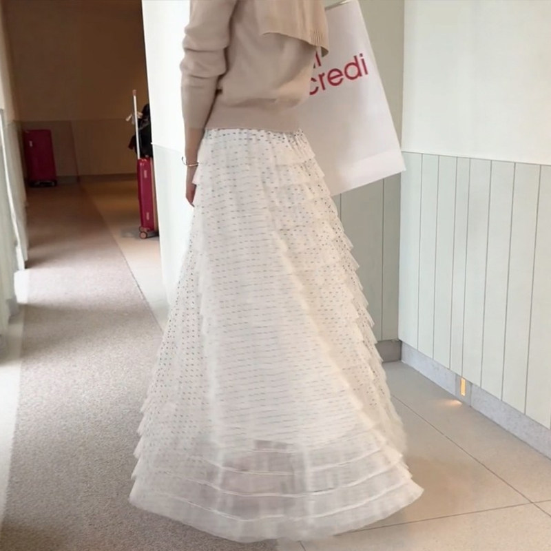 白色波点蕾丝蛋糕半身裙女春季蓬蓬网纱长裙大码梨型身材伯克利裙,女装/女士精品,大码半身裙,淘宝优惠券,粉丝福利购,淘宝优惠卷