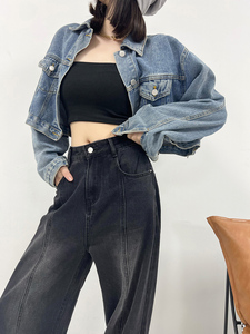 美式小众灰色牛仔裤大码女装梨形显瘦裤子秋季新款直筒宽松阔腿裤
