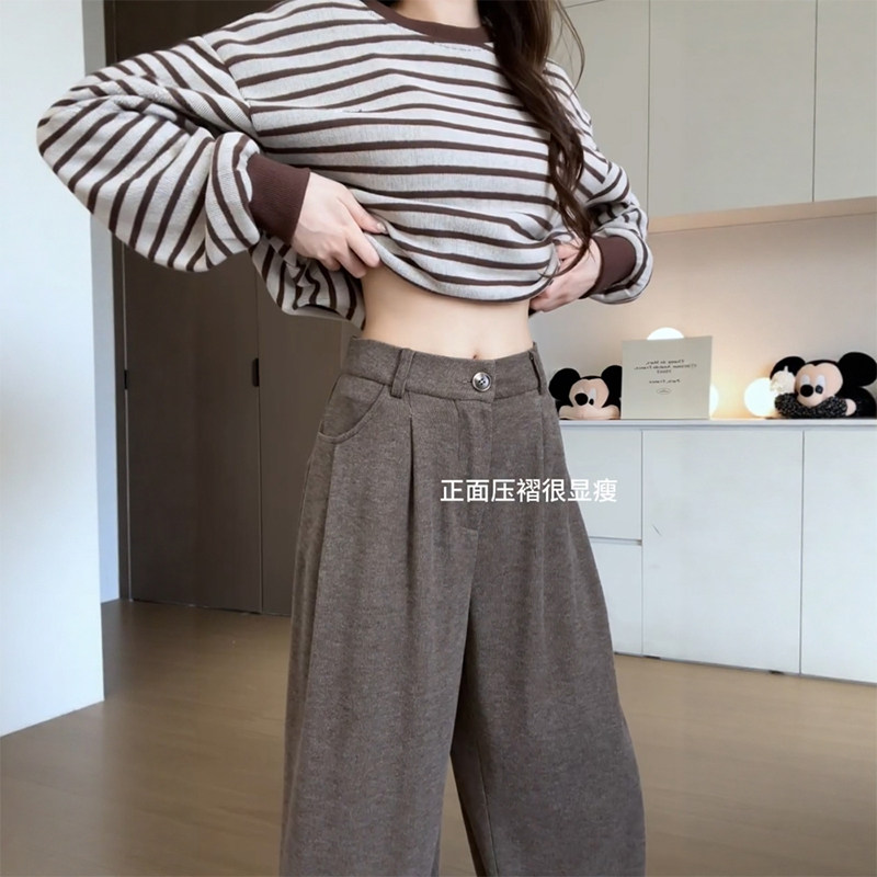 美拉德咖色糯米西装裤女秋季胖mm大码直筒软糯休闲阔腿针织毛巾裤,女装/女士精品,大码裤装,淘宝优惠券,粉丝福利购,淘宝优惠卷