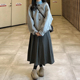 胖mm格雷系长款 灰色毛呢百褶裙女秋冬厚款 高腰a字裙大码 半身裙子