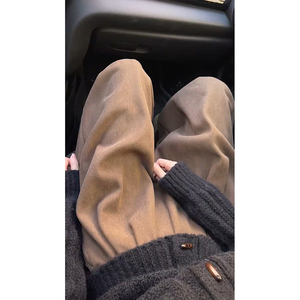美拉德咖色灯芯绒山本裤大码女胖mm秋季休闲显瘦垂感慵懒阔腿裤子