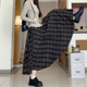 美拉德复古格子半身裙女春秋大码 胖mm梨形身材显瘦a字长款 大摆裙
