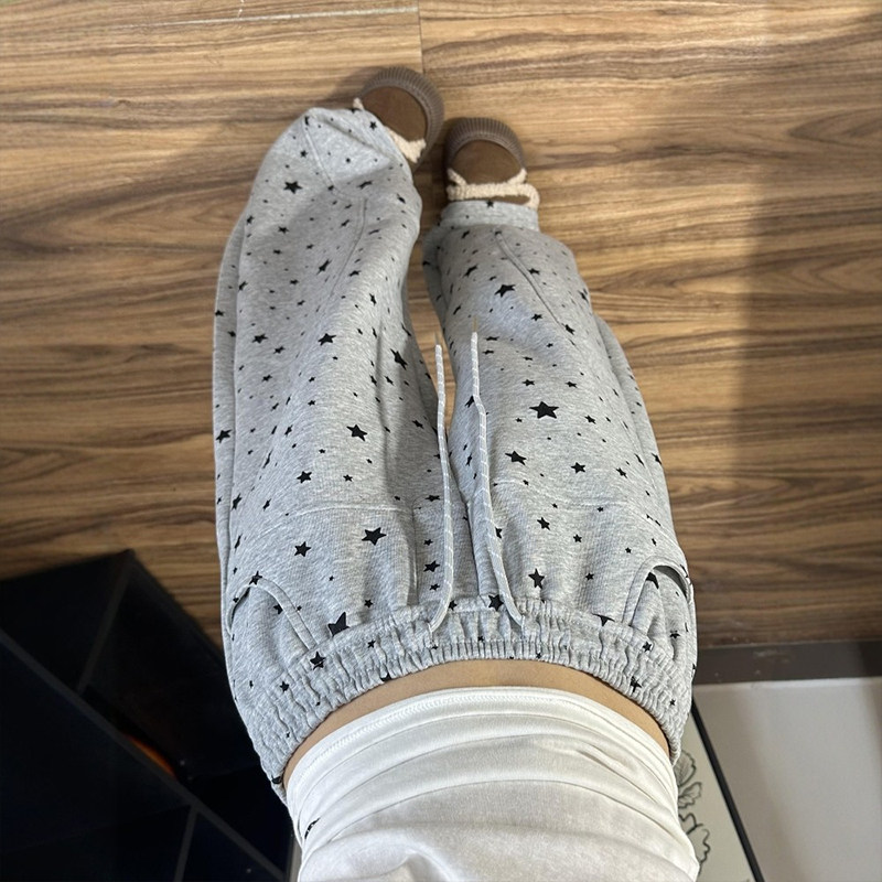 灰色阔腿星星印花运动裤子女春季休闲弯刀卫裤大码今年流行梧桐裤,女装/女士精品,大码裤装,淘宝优惠券,粉丝福利购,淘宝优惠卷