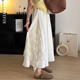 白色蕾丝网纱拼接半身裙女夏2026新款 显瘦遮肚伯克利a字半裙 大码