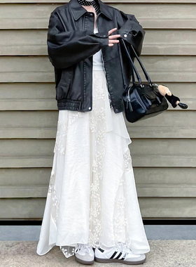 白色不规则重工蕾丝拼接半身裙春季大码女装蛋糕裙梨形伯克利裙子