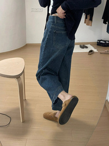 大码女装梨型身材遮胯裤子女胖妹妹mm显瘦遮肚宽松九分阔腿牛仔裤