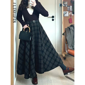 美拉德春季 高腰格子半身裙大码 胖mm显瘦遮肚梨型身材a字大摆长裙