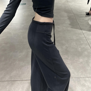 瑜伽直筒裤 黑色弹力运动裤 胖mm微喇休闲宽松卫裤 松弛感大码 子 女款