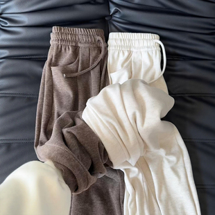 大码冬季慵懒风休闲加绒裤子女款胖mm梨形身材显瘦针织糯米阔腿裤