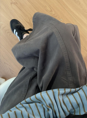 灰色九分阔腿气球裤子宽松bf慵懒风女秋季大码胖mm显瘦休闲弯刀裤