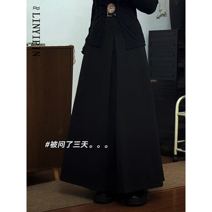 高级感a字黑色半身裙女大码 长裙到脚踝胖mm显瘦遮胯垂感百褶裙子