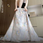 莫奈花园碎花半身裙独特漂亮春季 大码 女胖mm显瘦a字多巴胺长裙子