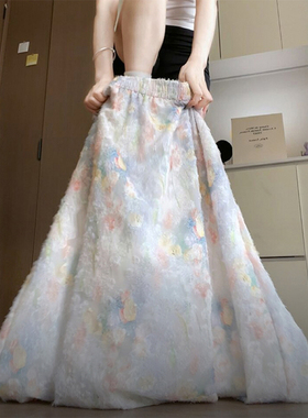 莫奈花园碎花半身裙独特漂亮秋季大码女胖mm显瘦a字多巴胺长裙子