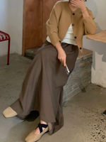 Large hemline Maillard brown suit skirt for women, plus-size high-end look, pleated pear-shaped figure, Berkeley long dress thumbnail 4