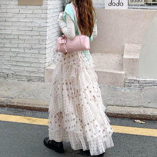 白色波点网纱蛋糕半身裙2026年春款女装新款大码梨型身材伯克利裙