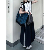 黑色花边三条杠花苞裙女春季 高腰a字半身长裙大码 胖mm显瘦蓬蓬裙