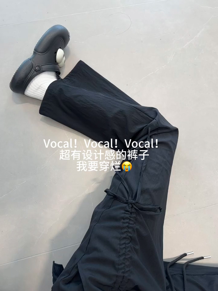 设计感黑色美式蝴蝶结工装裤女款夏季大码胖mm显瘦阔腿休闲裤子潮