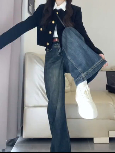 复古蓝牛仔裤显瘦遮胯~设计满满