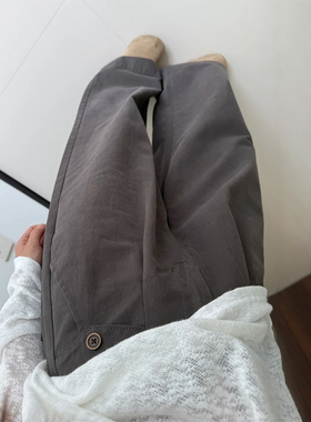 韩系慵懒松弛感阔腿裤子女春秋季大码胖mm梨形身材灰色休闲直筒裤