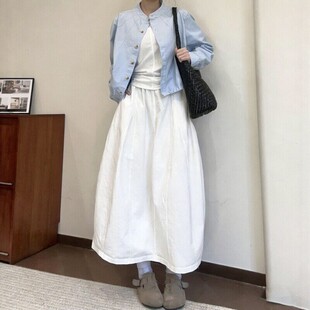 白色半身裙垂坠感长款 女胖mm蓬蓬裙春 a字梨型身材遮胯花苞裙大码