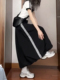 黑色条纹花边半身裙女大码 胖mm遮肚藏肉长裙梨形身材日系花苞裙子