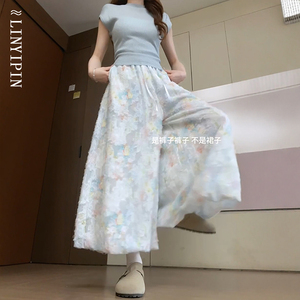 法式莫奈花园花苞裙裤女款夏季大码胖mm显瘦碎花蓬蓬阔腿灯笼裤裙