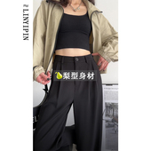 黑色垂感西装 胖mm显瘦裤 裤 大码 女款 春季 子梨型身材粗腿宽胯阔腿裤